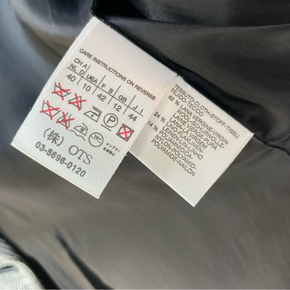 Max Mara Made in Italy Wool Linen Blend Gray Black White Textured Blazer Size 10 - Picture 4 of 9
